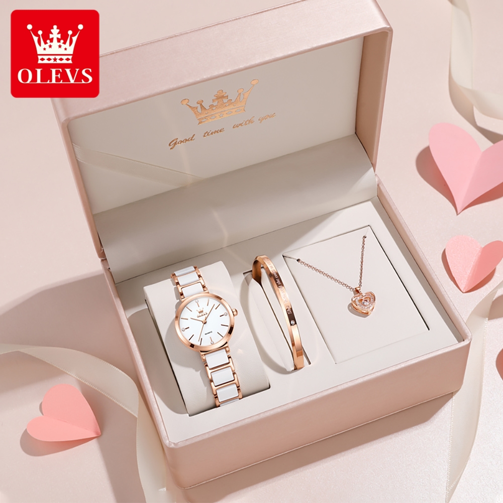 Women Accessories Gift Box - OLEVS ساعة نسائية 5877 ساعة كوارتز