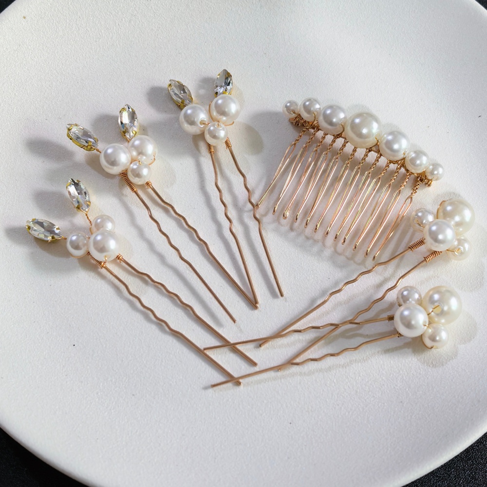 Women Knight Accessories - مجموعة مشابك شعر من الكريستال واللؤلؤ،