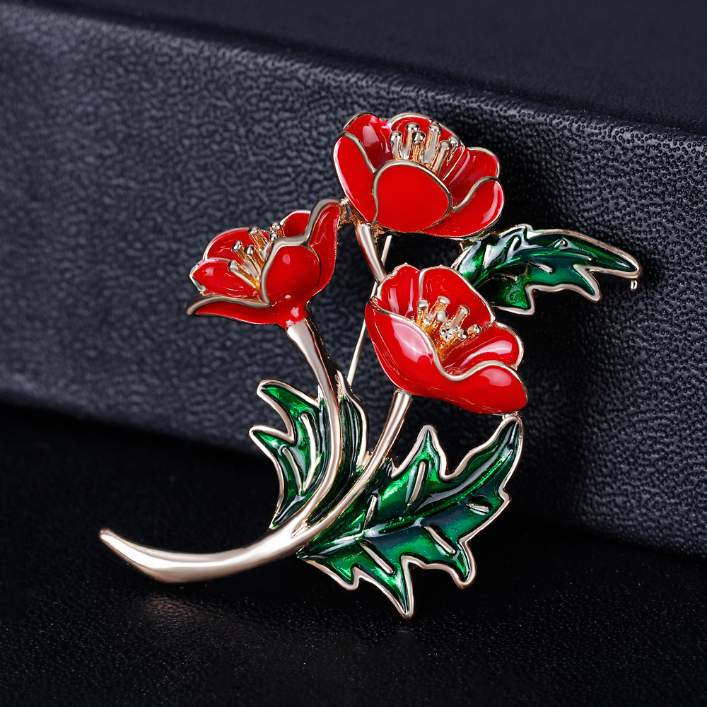 Women'S Accessories Uk - بروش زهرة الخشخاش الأحمر المطلي بالمينا